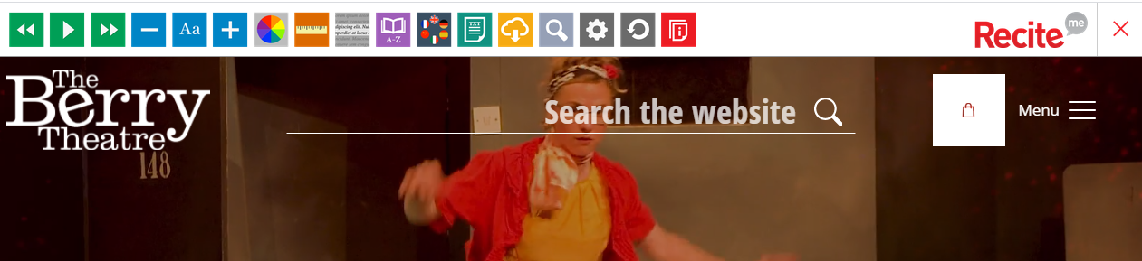 Website homepage with Recite Me Accessibility toolbar enabled